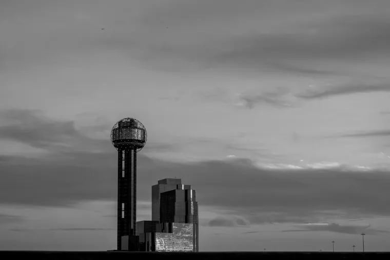 Reunion Tower against the evening sky in downtown Dallas, Texas